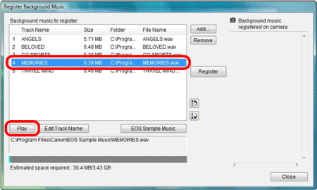 Registering Background Music to a Camera Memory Card (EOS M)
