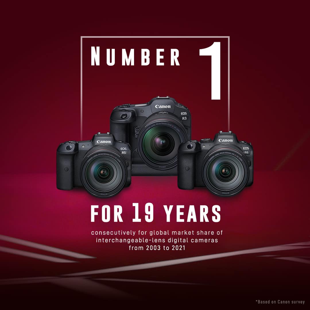 Canon kỉ niệm 19 năm liên tiếp giữ vị trí số 1 thị phần máy ảnh kĩ thuật số dùng ống kính chuyển đổi trên toàn cầu
